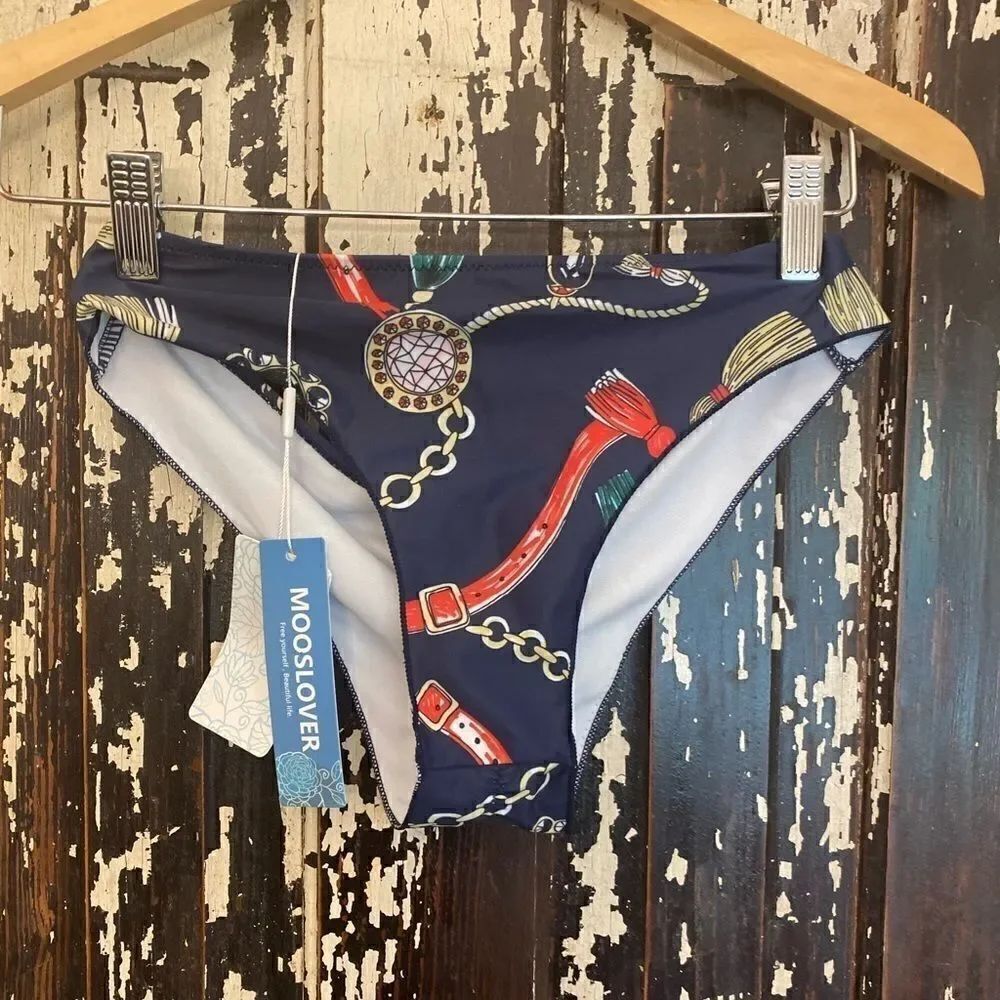 NWT Mooselover bikini bottom. Belt/Tassel print.